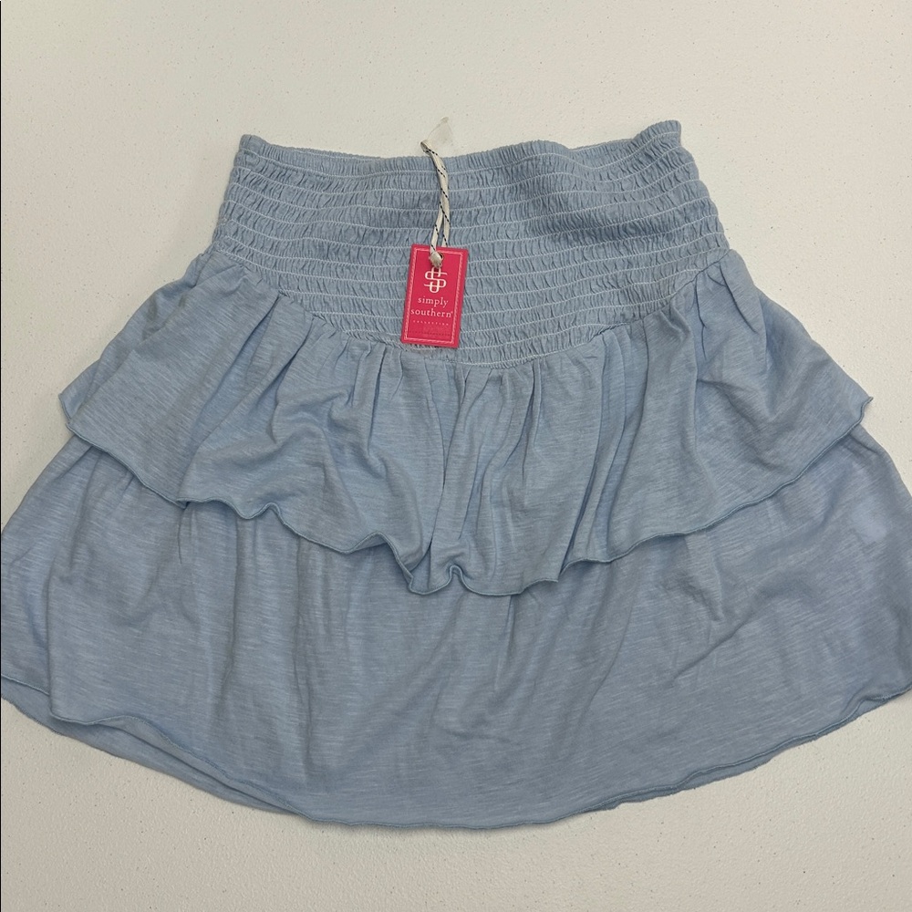 NWT Simply Southern Women's Shirred Ruffle Skirt-Light Blue-Medium
